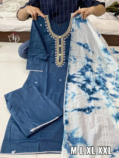 Cotton Kurti With Chanderi Silk Dyed Dupatta &amp; Pant Set Anant Tex Exports Private Limited