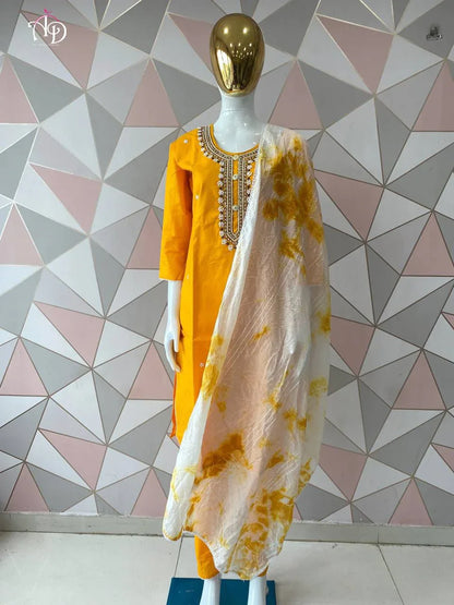 Cotton Kurti With Chanderi Silk Dyed Dupatta &amp; Pant Set Anant Tex Exports Private Limited