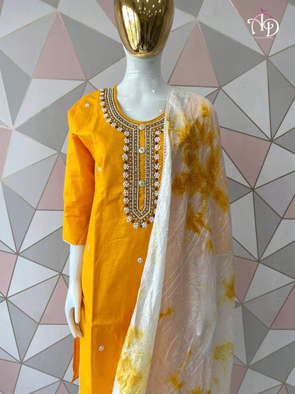 Cotton Kurti With Chanderi Silk Dyed Dupatta &amp; Pant Set Anant Tex Exports Private Limited