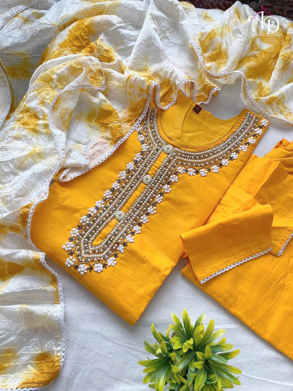 Cotton Kurti With Chanderi Silk Dyed Dupatta &amp; Pant Set Anant Tex Exports Private Limited