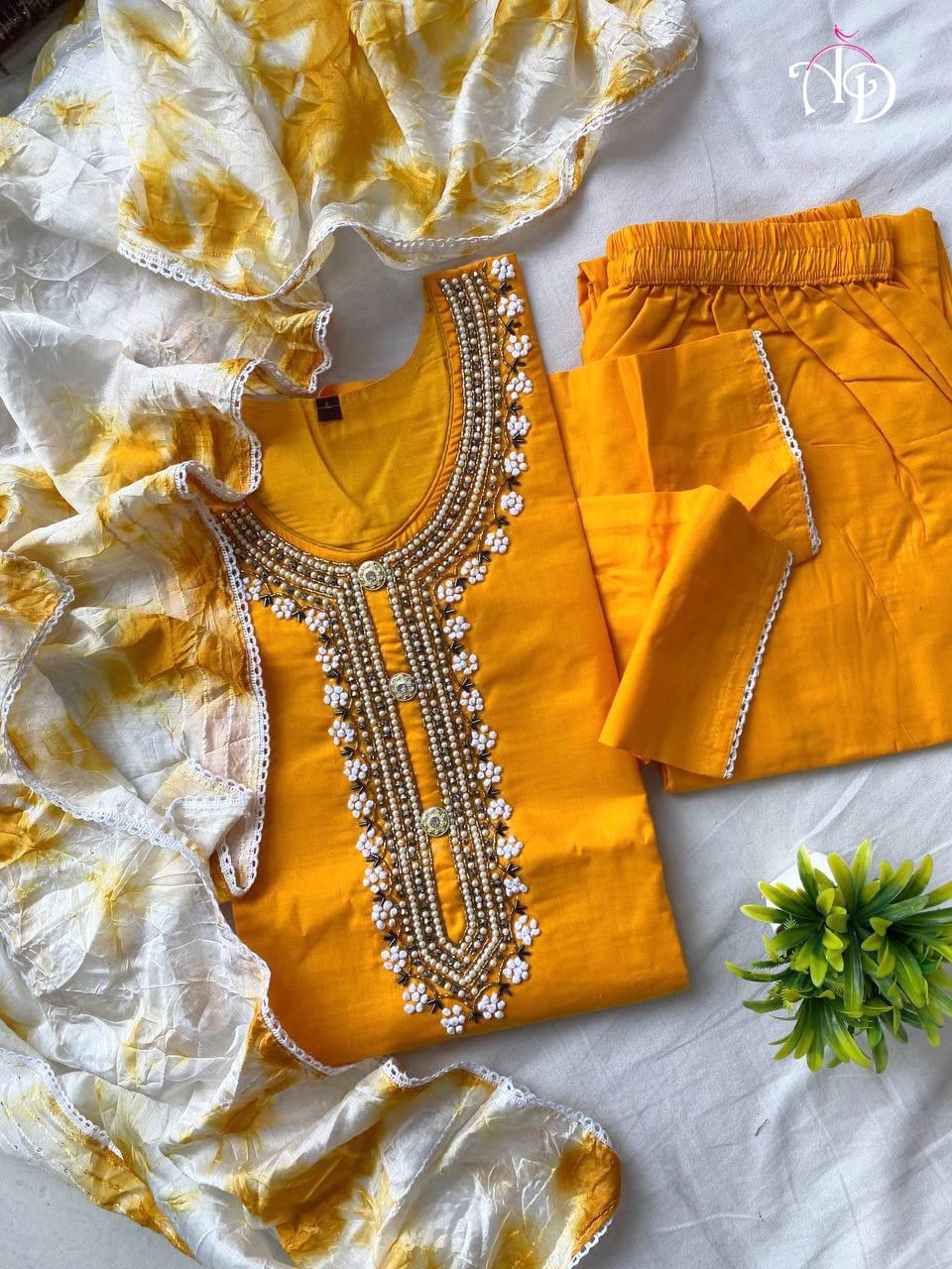 Cotton Kurti With Chanderi Silk Dyed Dupatta &amp; Pant Set Anant Tex Exports Private Limited