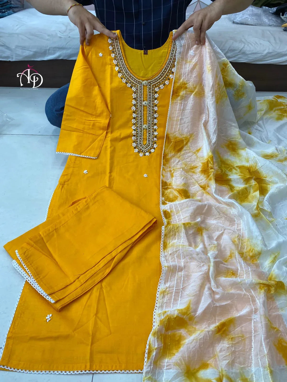 Cotton Kurti With Chanderi Silk Dyed Dupatta &amp; Pant Set Anant Tex Exports Private Limited