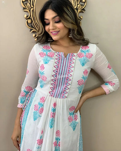 Hand Block Print Long Slit Cotton Kurti Pant Set Anant Tex Exports Private Limited