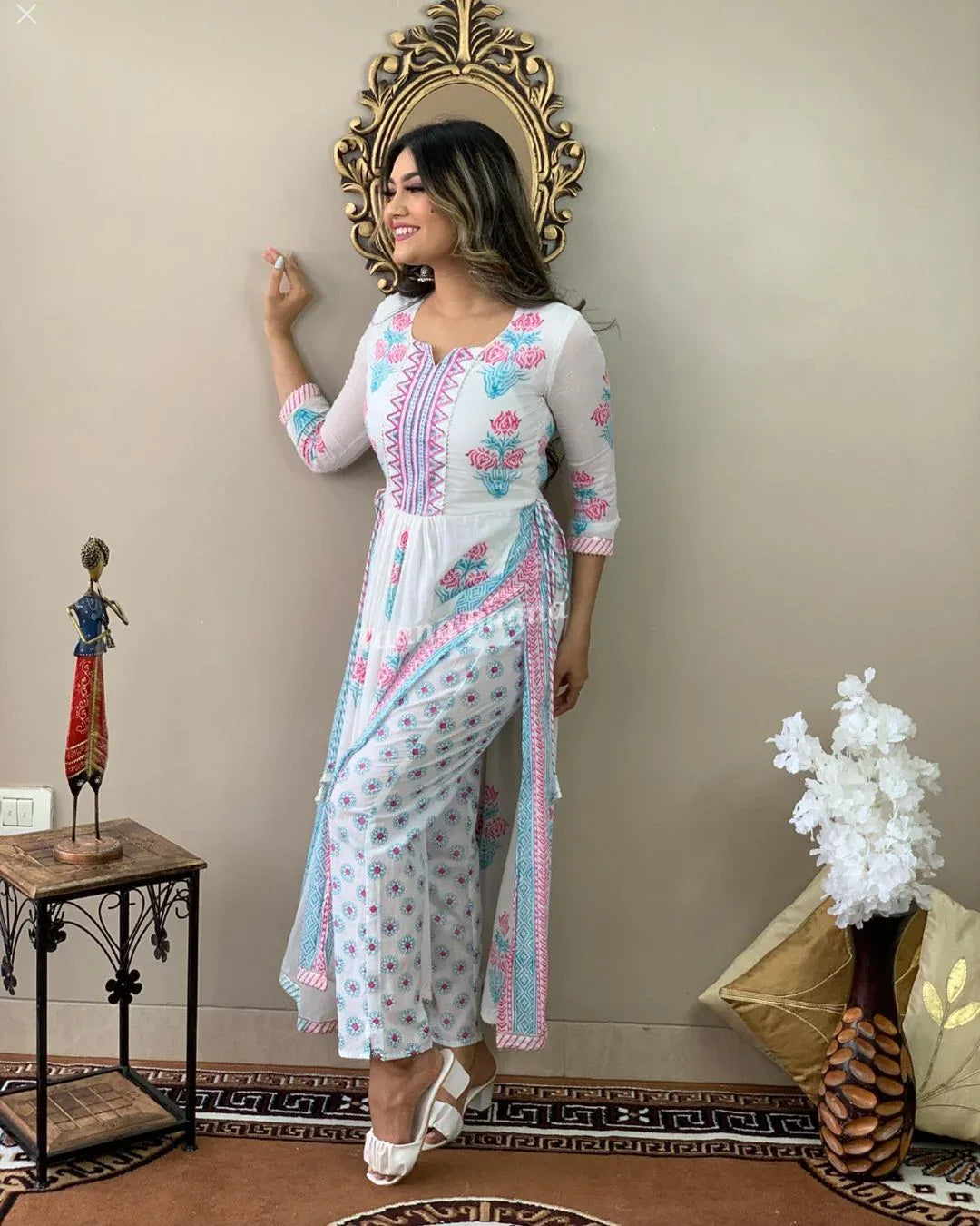 Hand Block Print Long Slit Cotton Kurti Pant Set Anant Tex Exports Private Limited
