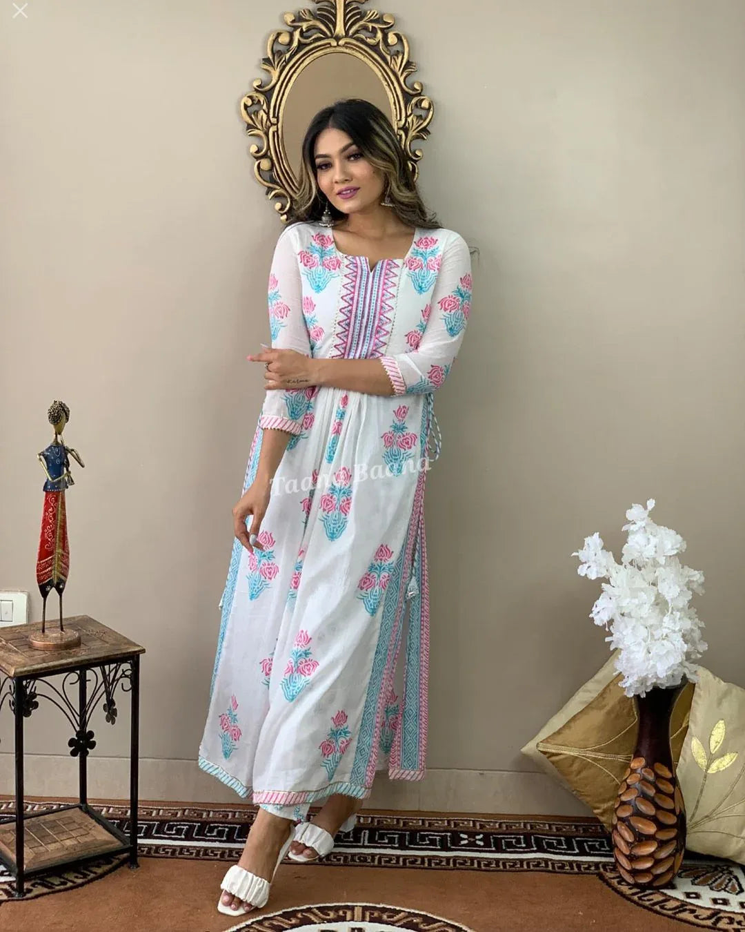 Hand Block Print Long Slit Cotton Kurti Pant Set Anant Tex Exports Private Limited