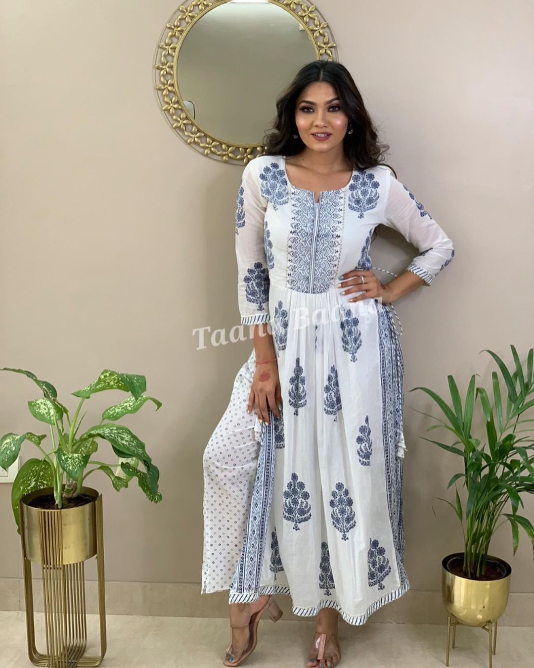 Hand Block Print Long Slit Cotton Kurti Pant Set Anant Tex Exports Private Limited