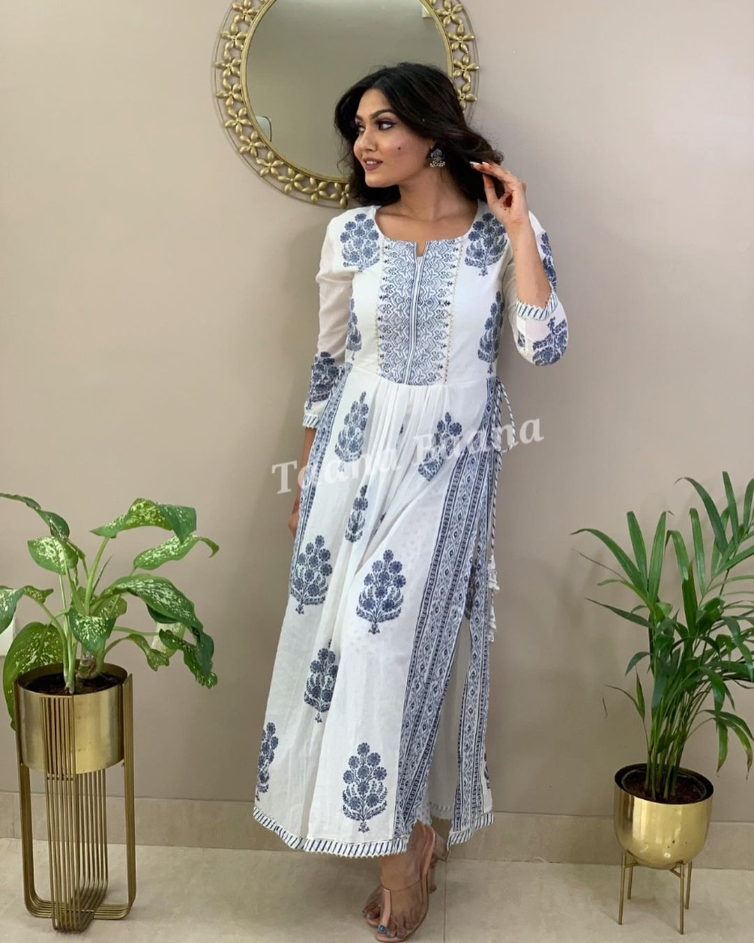 Hand Block Print Long Slit Cotton Kurti Pant Set Anant Tex Exports Private Limited