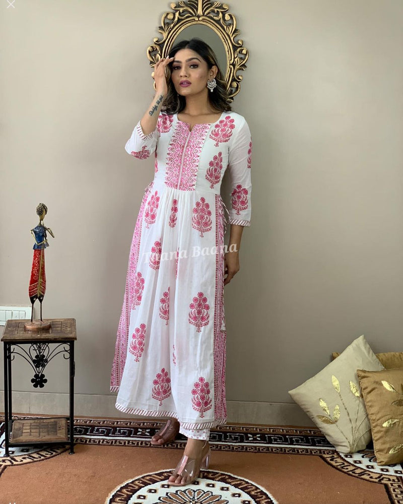 Hand Block Print Long Slit Cotton Kurti Pant Set Anant Tex Exports Private Limited