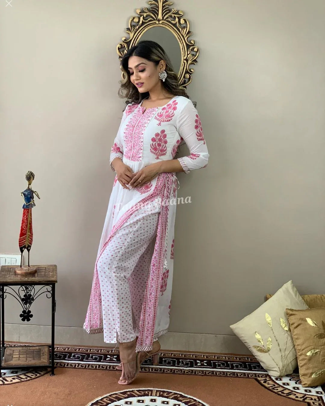 Hand Block Print Long Slit Cotton Kurti Pant Set Anant Tex Exports Private Limited
