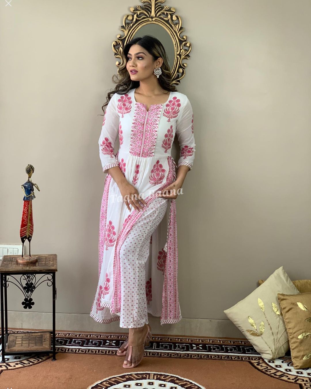 Hand Block Print Long Slit Cotton Kurti Pant Set Anant Tex Exports Private Limited