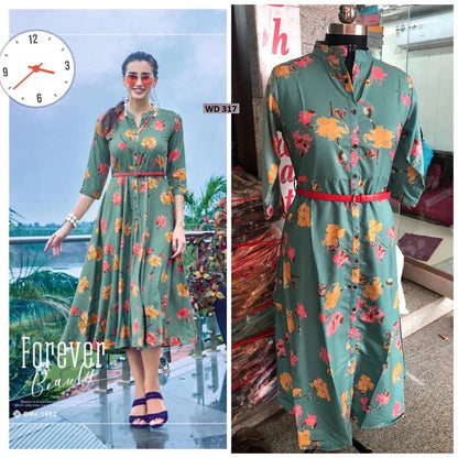 Kamini -2 poly Rayon Print with Lather belt Kurti Anant Tex Exports Private Limited