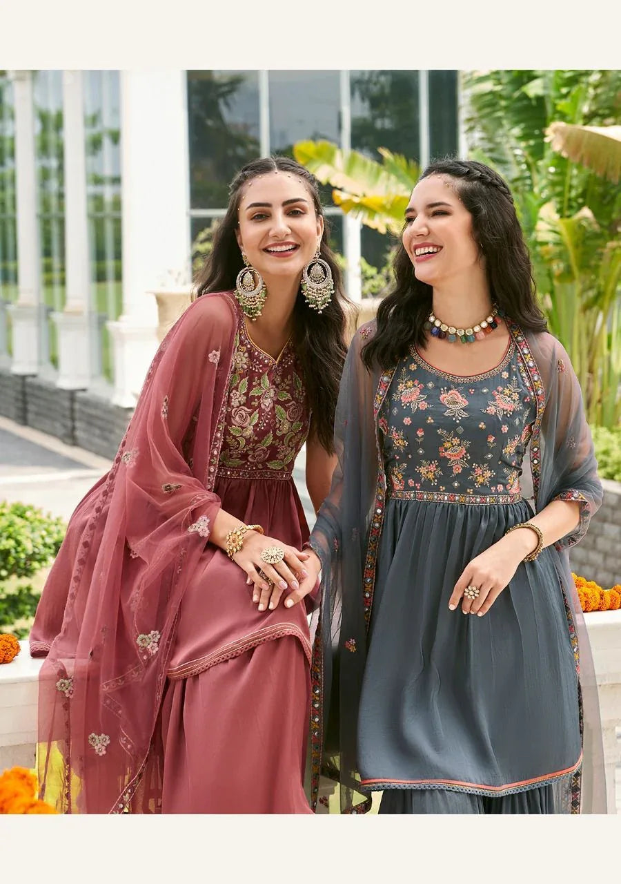 ZOYA PURE VISCOSE SATIN SILK TOP &amp; SHARARA SUIT Anant Tex Exports Private Limited