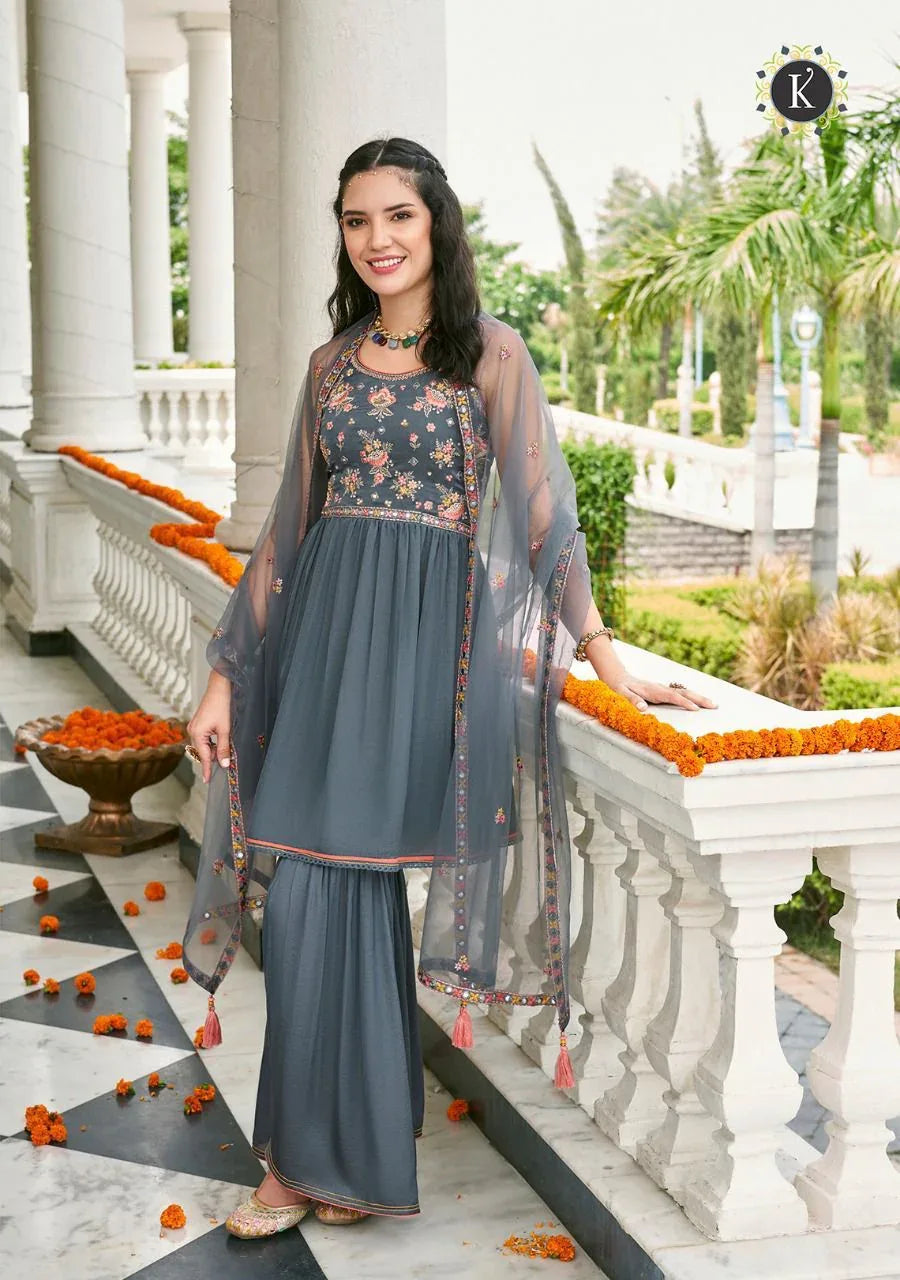 ZOYA PURE VISCOSE SATIN SILK TOP &amp; SHARARA SUIT Anant Tex Exports Private Limited