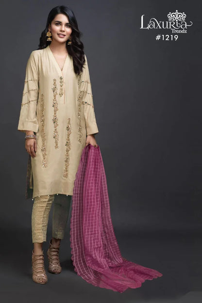 Handwork Kurti With Pant &amp; Fancy Organza Dupatta Anant Tex Exports Private Limited
