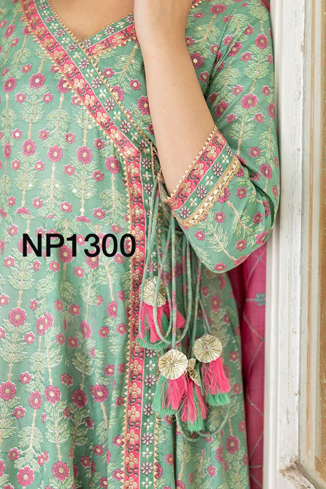 Printed Anarkali With Pant And Chanderi Dupatta-NP1300 Anant Tex Exports Private Limited