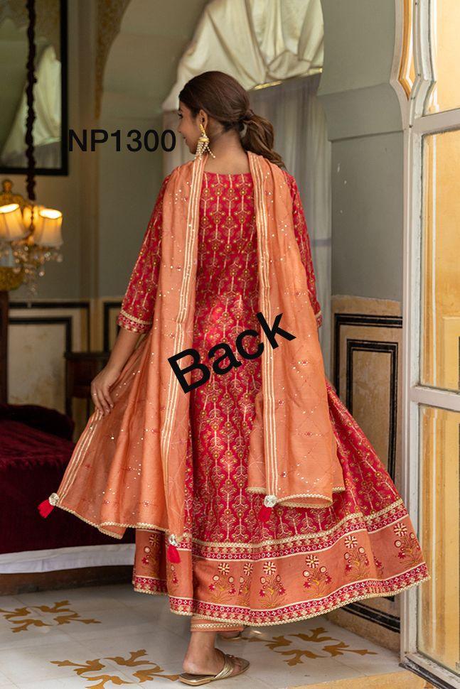 Printed Anarkali With Pant And Chanderi Dupatta-NP1300 Anant Tex Exports Private Limited