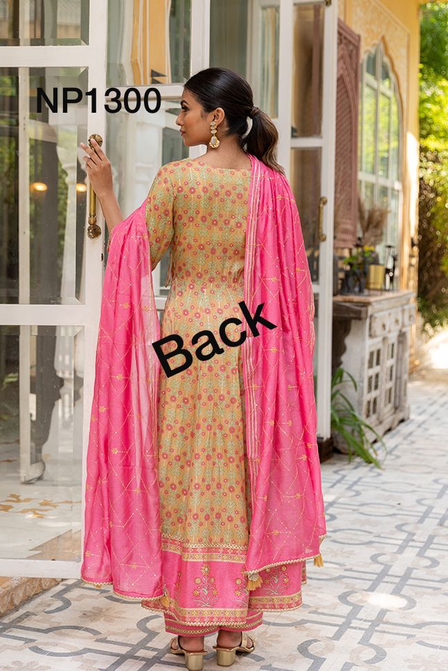 Printed Anarkali With Pant And Chanderi Dupatta-NP1300 Anant Tex Exports Private Limited