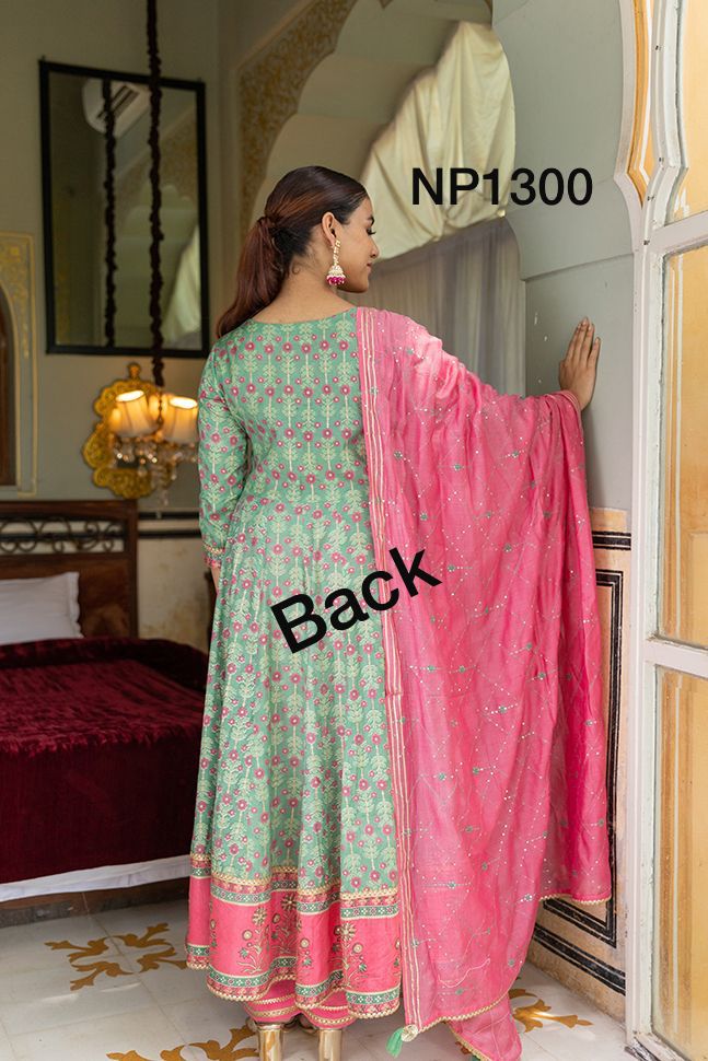 Printed Anarkali With Pant And Chanderi Dupatta-NP1300 Anant Tex Exports Private Limited