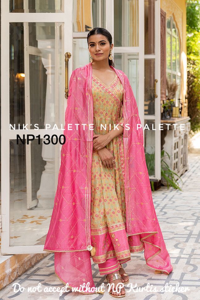 Printed Anarkali With Pant And Chanderi Dupatta-NP1300 Anant Tex Exports Private Limited