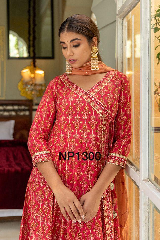 Printed Anarkali With Pant And Chanderi Dupatta-NP1300 Anant Tex Exports Private Limited