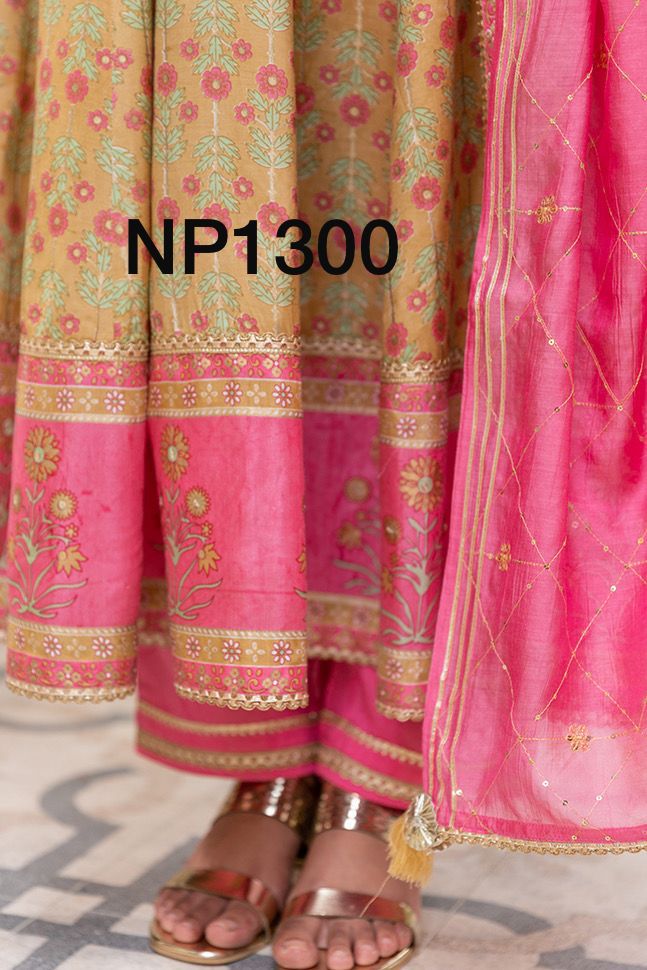 Printed Anarkali With Pant And Chanderi Dupatta-NP1300 Anant Tex Exports Private Limited