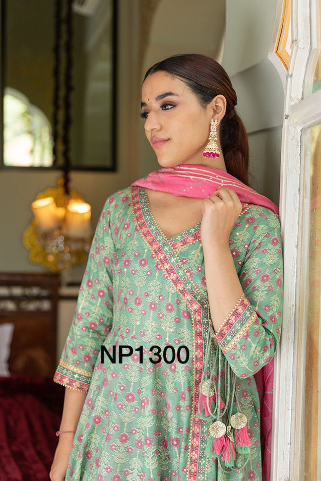 Printed Anarkali With Pant And Chanderi Dupatta-NP1300 Anant Tex Exports Private Limited