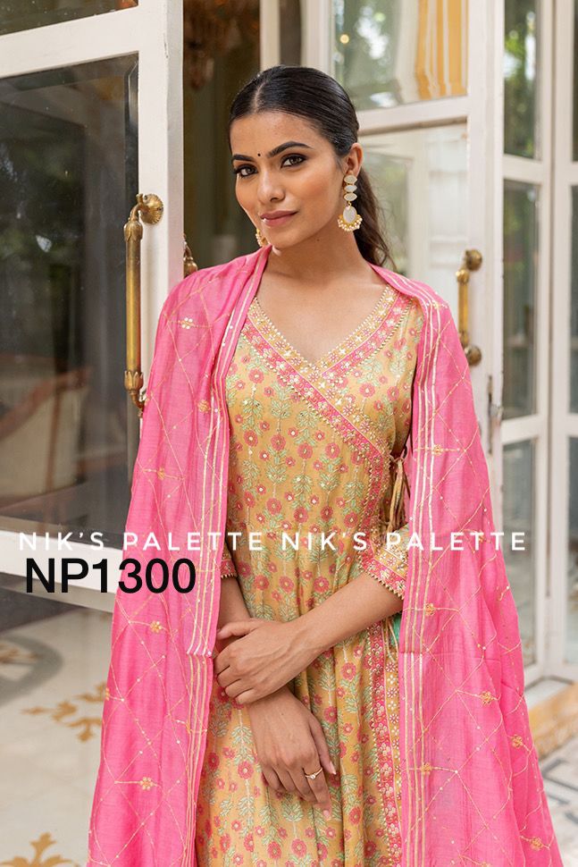 Printed Anarkali With Pant And Chanderi Dupatta-NP1300 Anant Tex Exports Private Limited