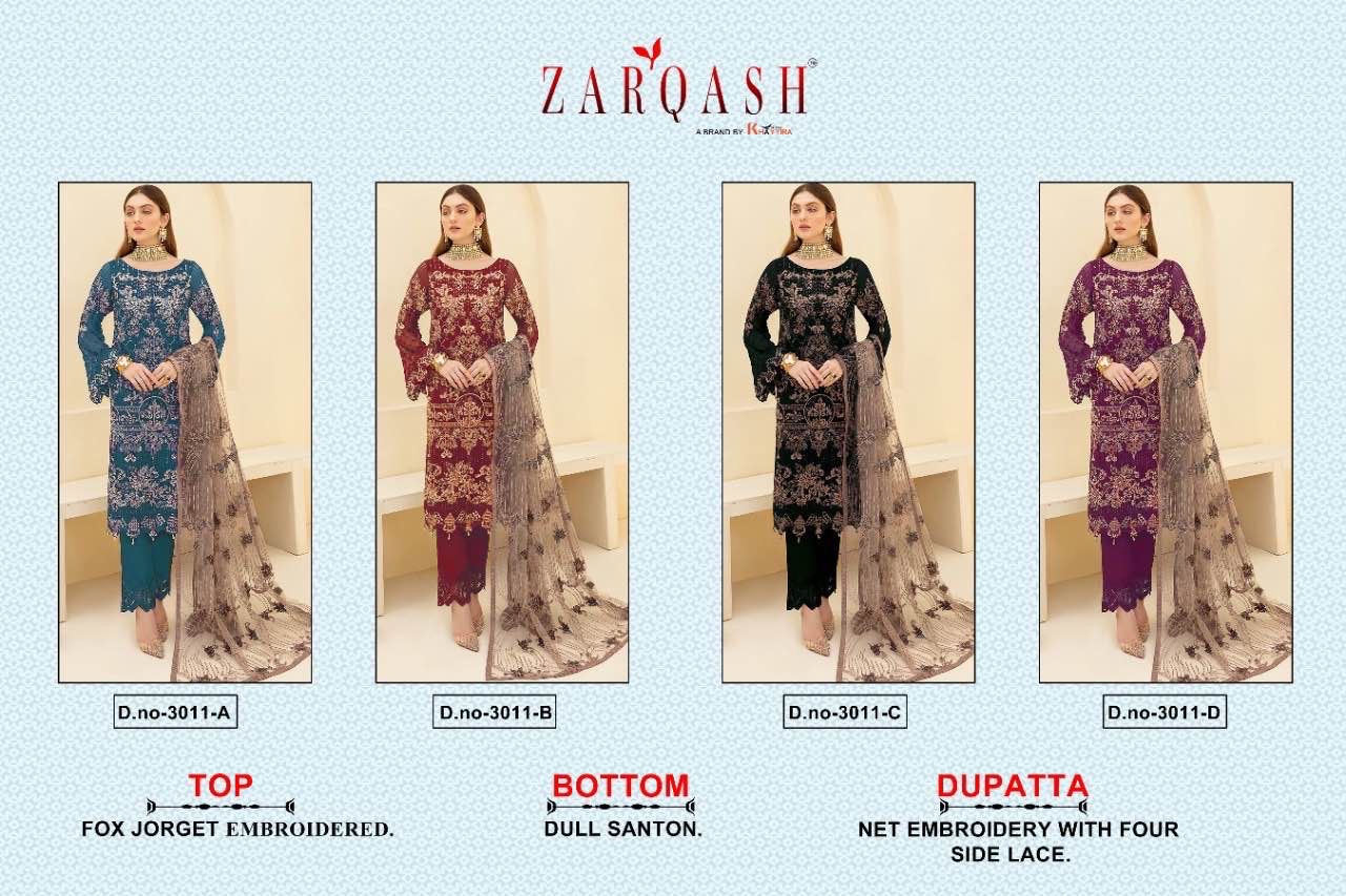 ZARQASH DNO:- 3011 GEORGETTE WITH HEAVY EMBROIDERY SUITS Anant Tex Exports Private Limited