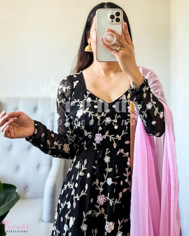 FOX GEORGETTE WITH SEQUENCE EMBROIDERY WORK GOWN Anant Tex Exports Private Limited