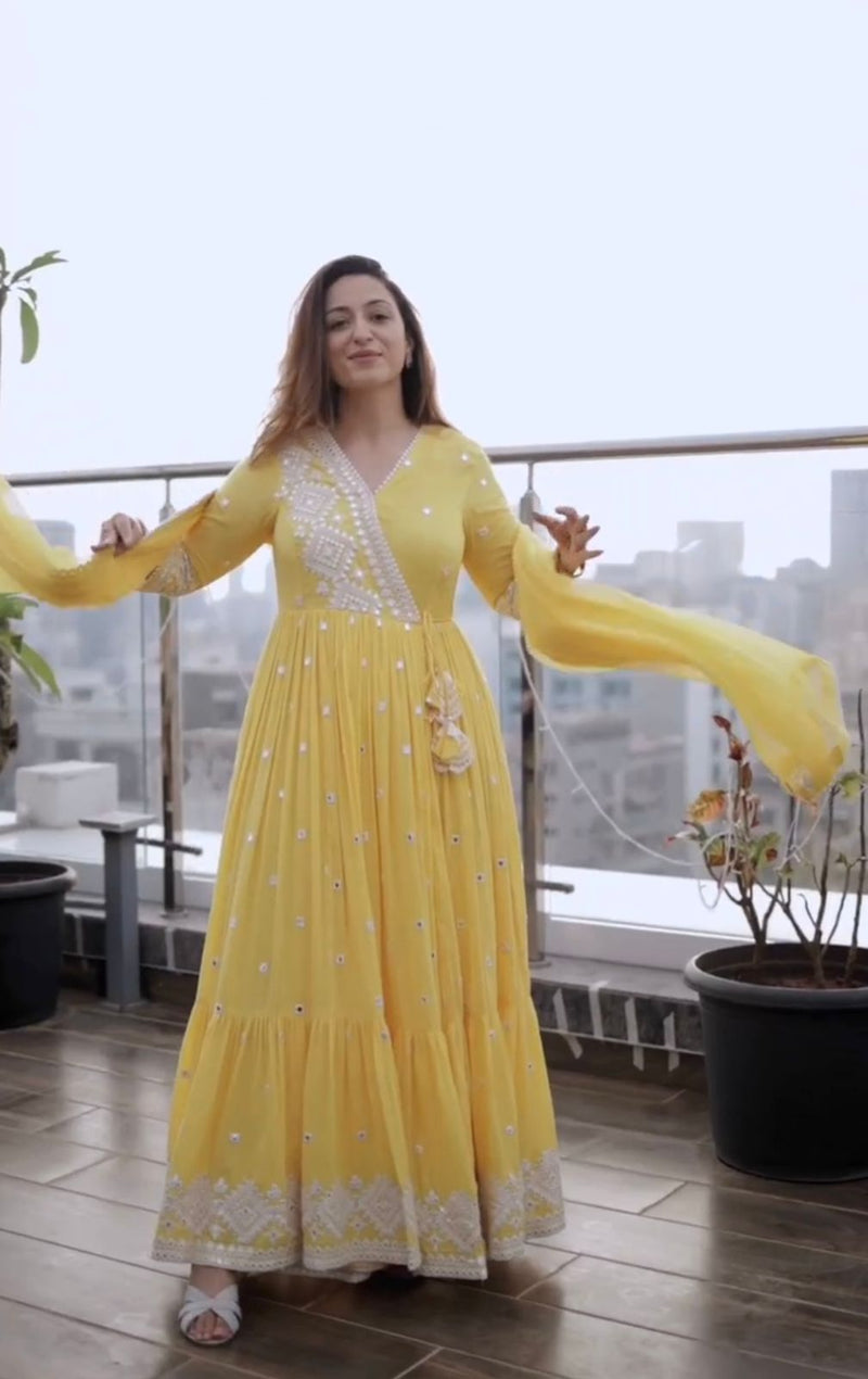 Heavy Faux Georgette With Heavy Embroidery Foil Mirror Work Gown Anant Tex Exports Private Limited