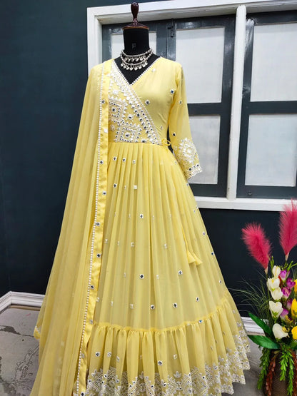 Heavy Faux Georgette With Heavy Embroidery Foil Mirror Work Gown Anant Tex Exports Private Limited