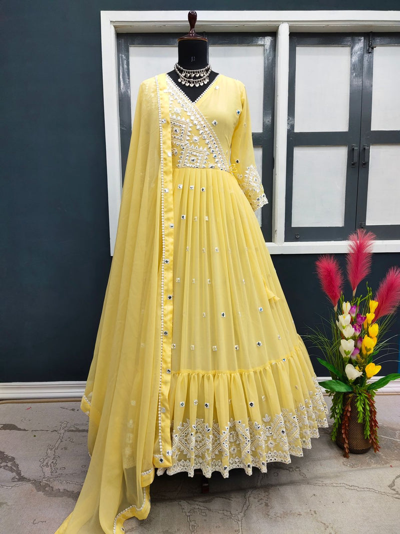 Heavy Faux Georgette With Heavy Embroidery Foil Mirror Work Gown Anant Tex Exports Private Limited
