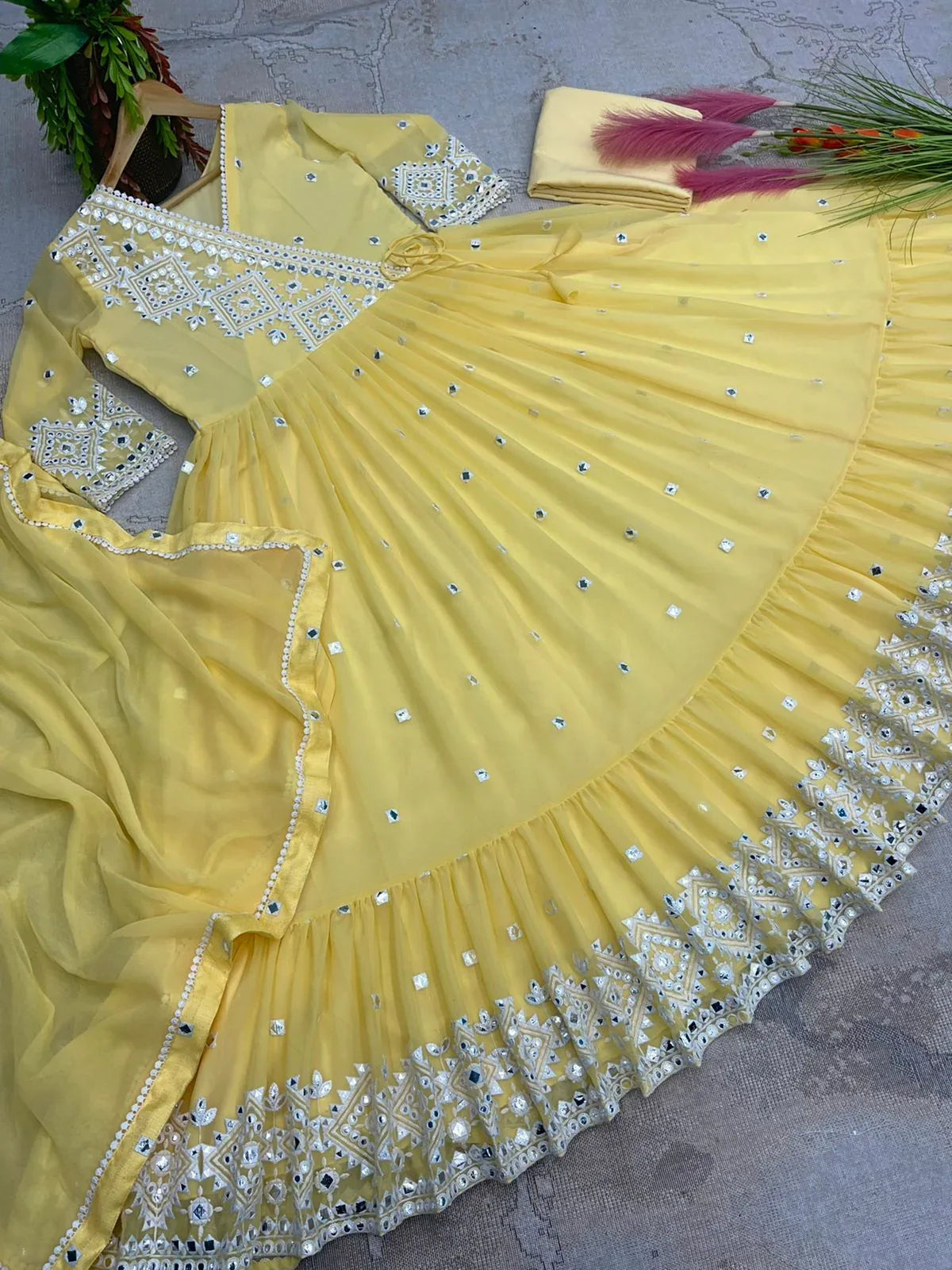 Heavy Faux Georgette With Heavy Embroidery Foil Mirror Work Gown Anant Tex Exports Private Limited