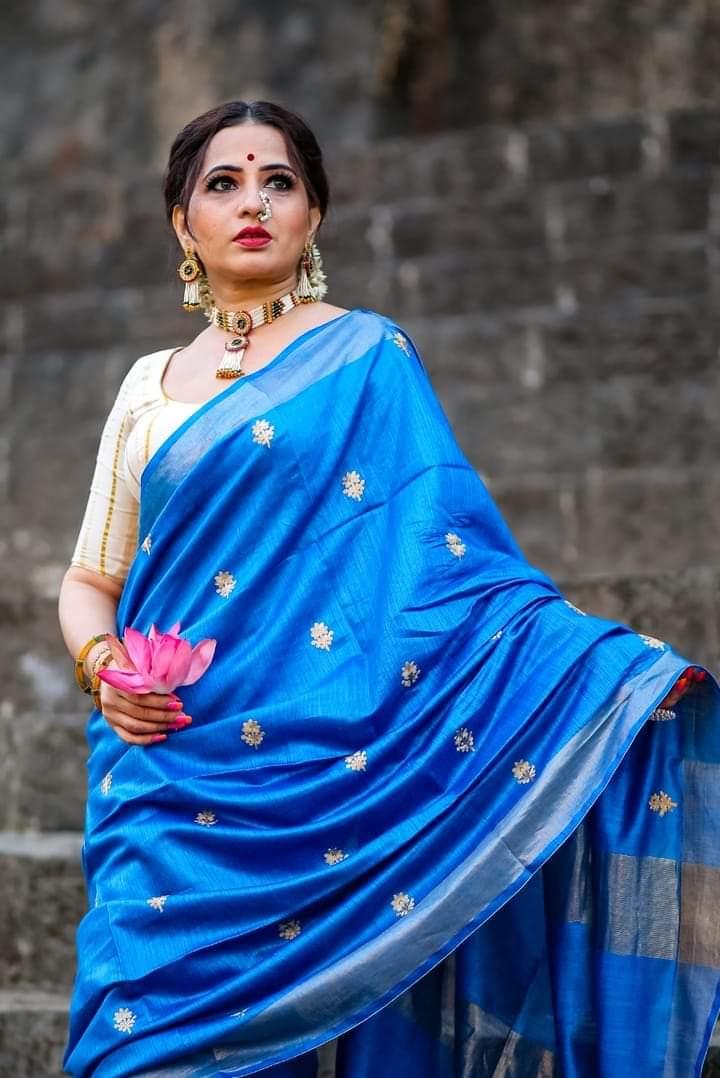 Pure Tussar Embroidery Silk Saree Anant Tex Exports Private Limited