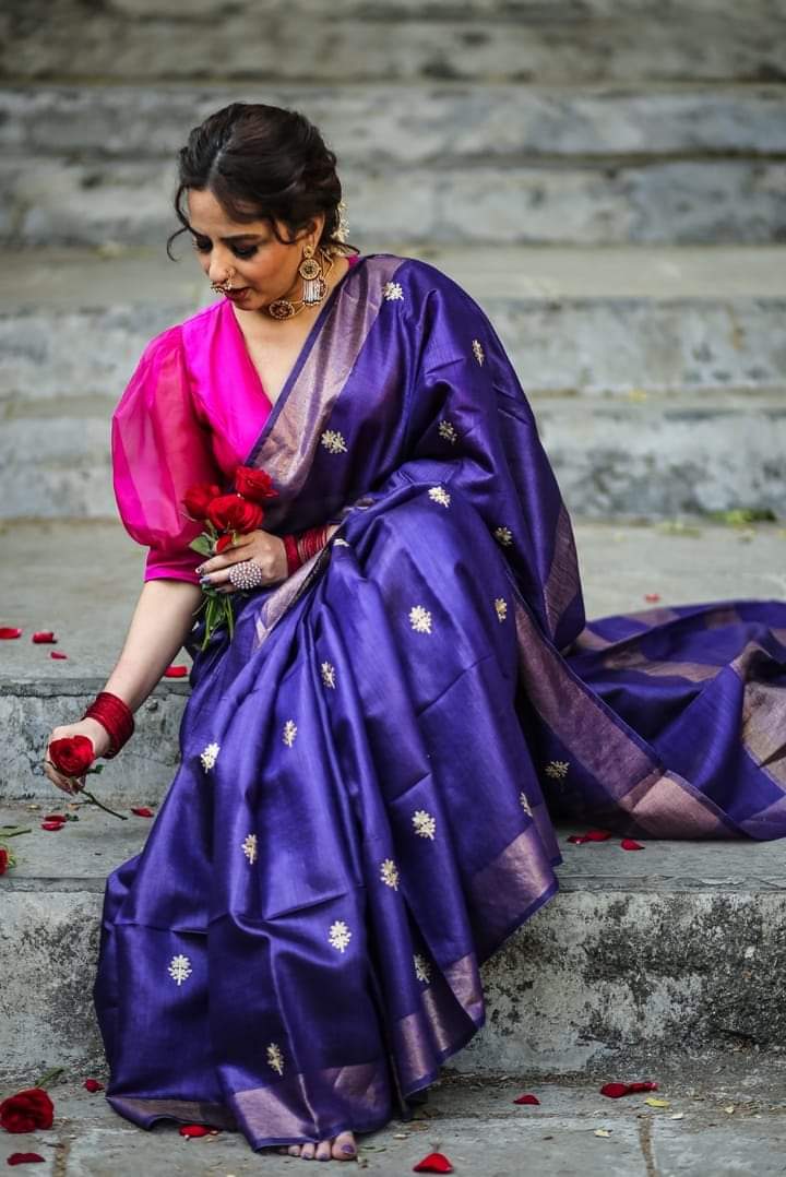 Pure Tussar Embroidery Silk Saree Anant Tex Exports Private Limited