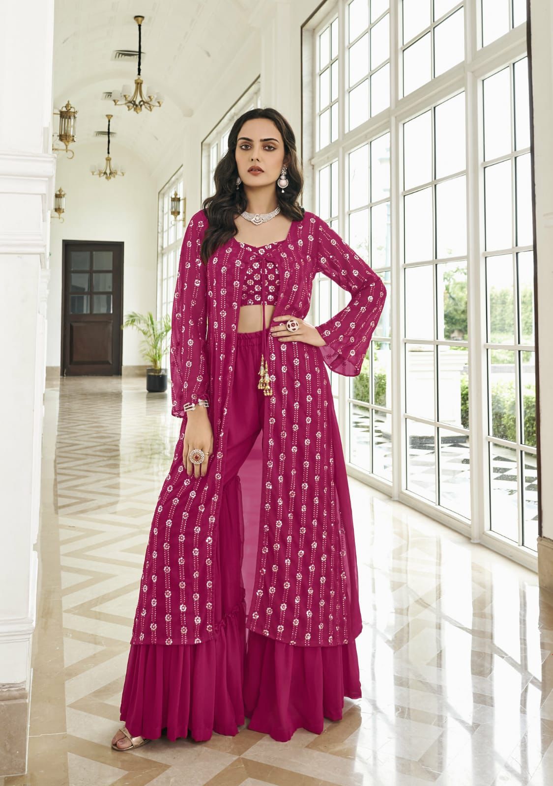 Pearl Fashion Faux Georgette Kurti With Sharara, Size: Xxl at Rs 1049/piece  in Surat
