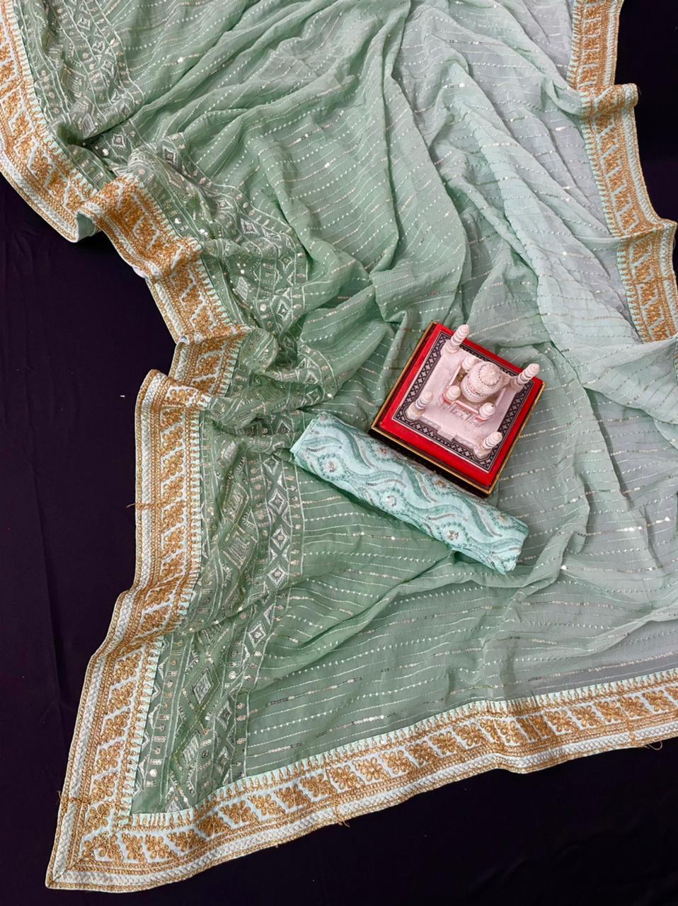 EMBROIDERED ZARI &amp; SEQUINS WORK SAREE Anant Tex Exports Private Limited