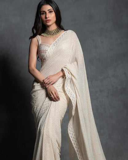EMBROIDERED ZARI &amp; SEQUINS WORK WITH FOIL PRINT SAREE Anant Tex Exports Private Limited