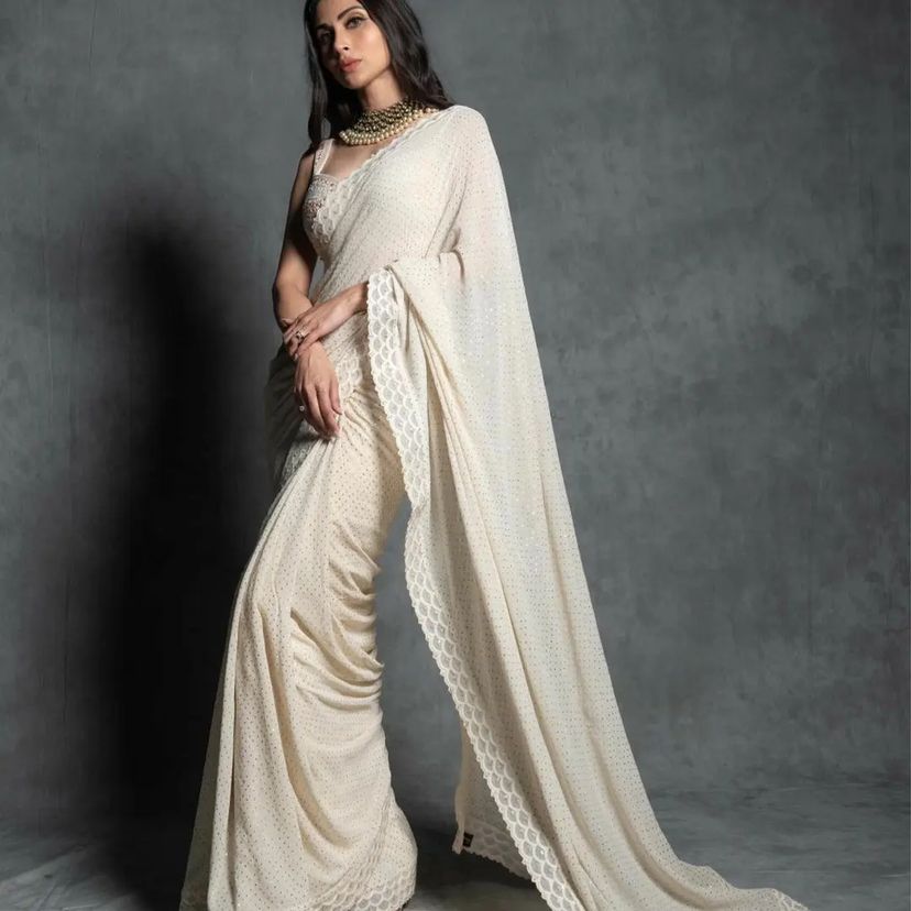 EMBROIDERED ZARI & SEQUINS WORK WITH FOIL PRINT SAREE Anant Tex Exports Private Limited