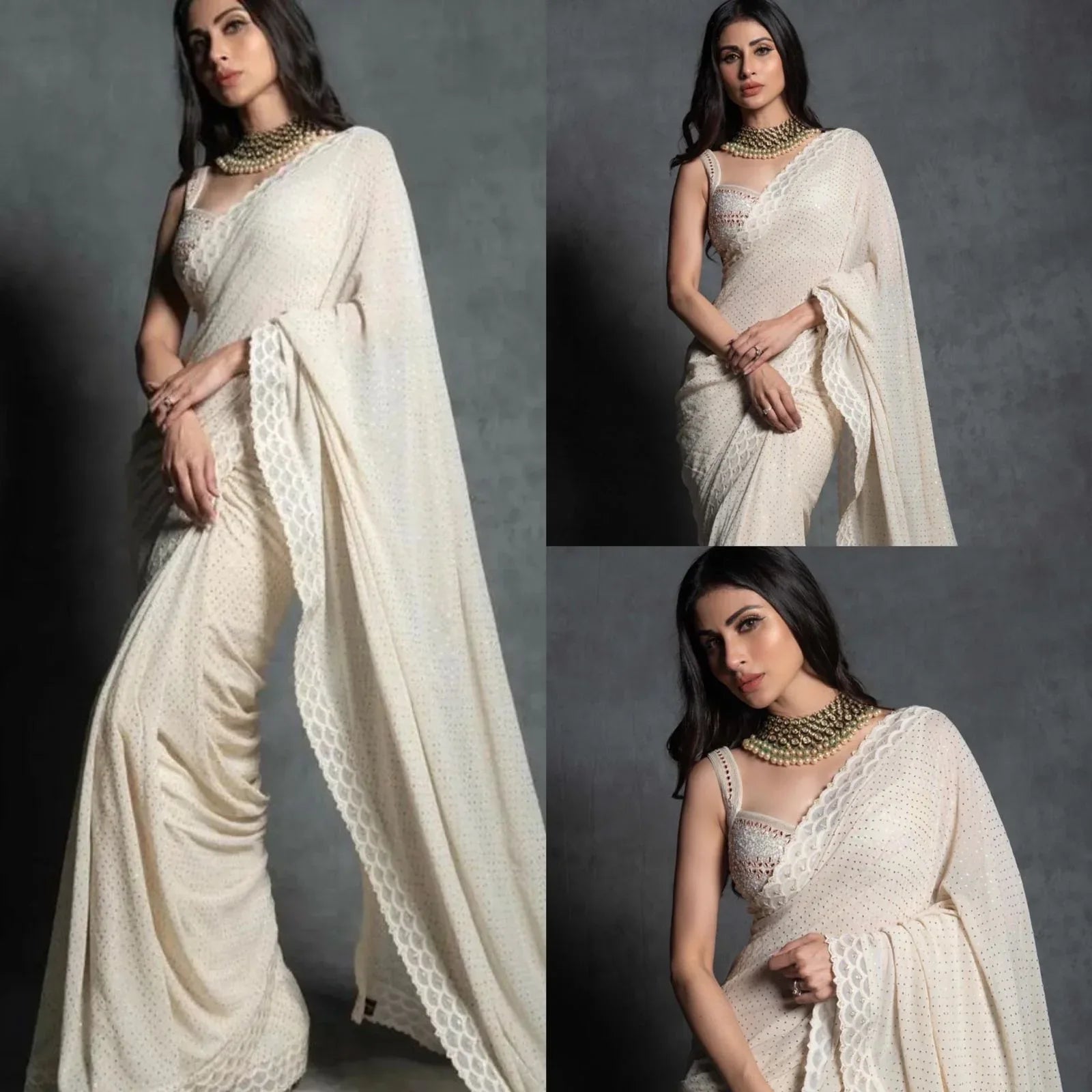 EMBROIDERED ZARI &amp; SEQUINS WORK WITH FOIL PRINT SAREE Anant Tex Exports Private Limited