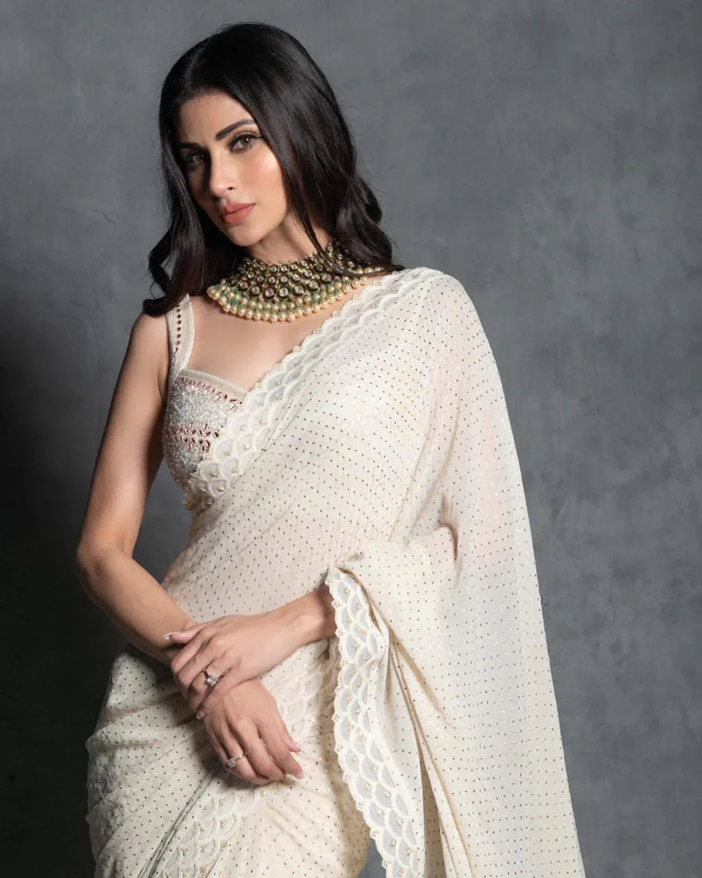 EMBROIDERED ZARI &amp; SEQUINS WORK WITH FOIL PRINT SAREE Anant Tex Exports Private Limited
