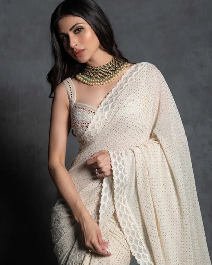 EMBROIDERED ZARI &amp; SEQUINS WORK WITH FOIL PRINT SAREE Anant Tex Exports Private Limited