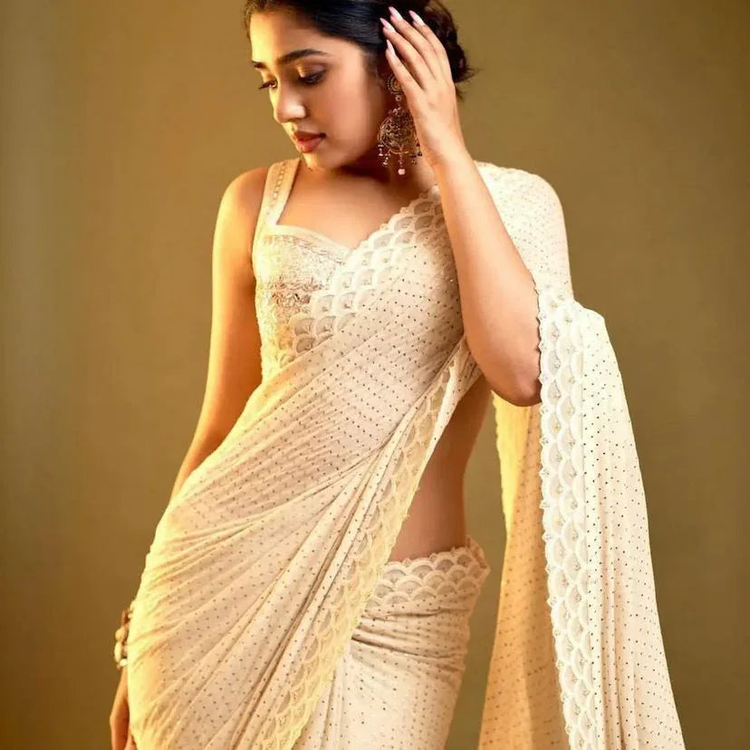 EMBROIDERED ZARI &amp; SEQUINS WORK WITH FOIL PRINT SAREE Anant Tex Exports Private Limited