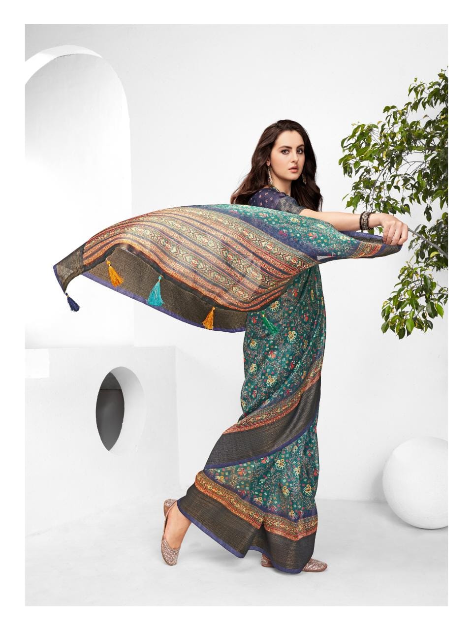 Sumitrasachi Falak Tissue Ajrakh Printed Designer Saree Anant Tex Exports Private Limited