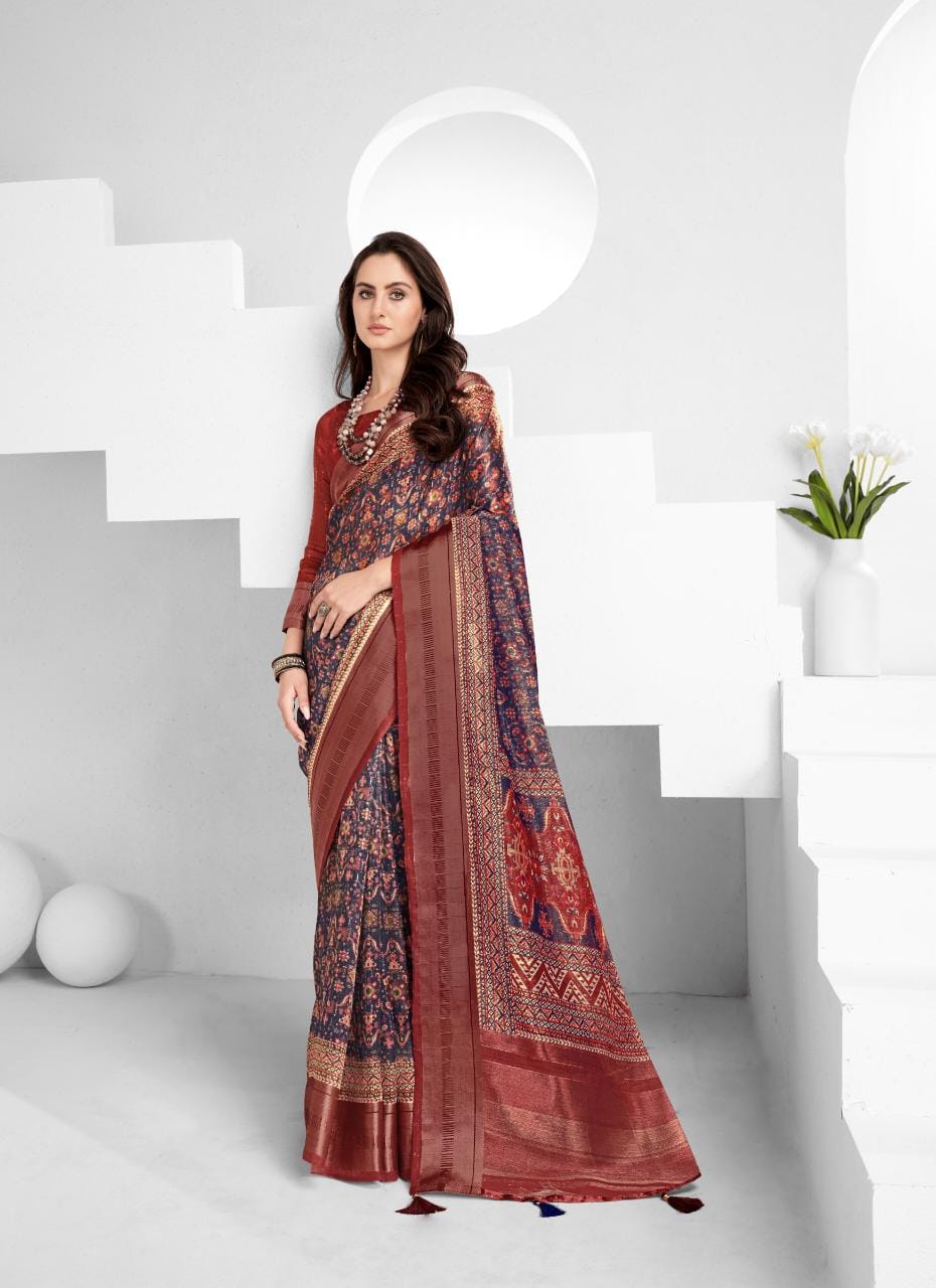 Sumitrasachi Falak Tissue Ajrakh Printed Designer Saree Anant Tex Exports Private Limited