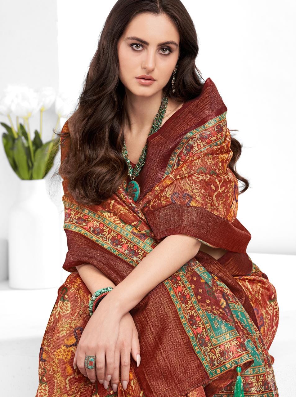 Sumitrasachi Falak Tissue Ajrakh Printed Designer Saree Anant Tex Exports Private Limited