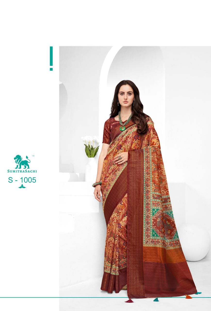 Sumitrasachi Falak Tissue Ajrakh Printed Designer Saree Anant Tex Exports Private Limited