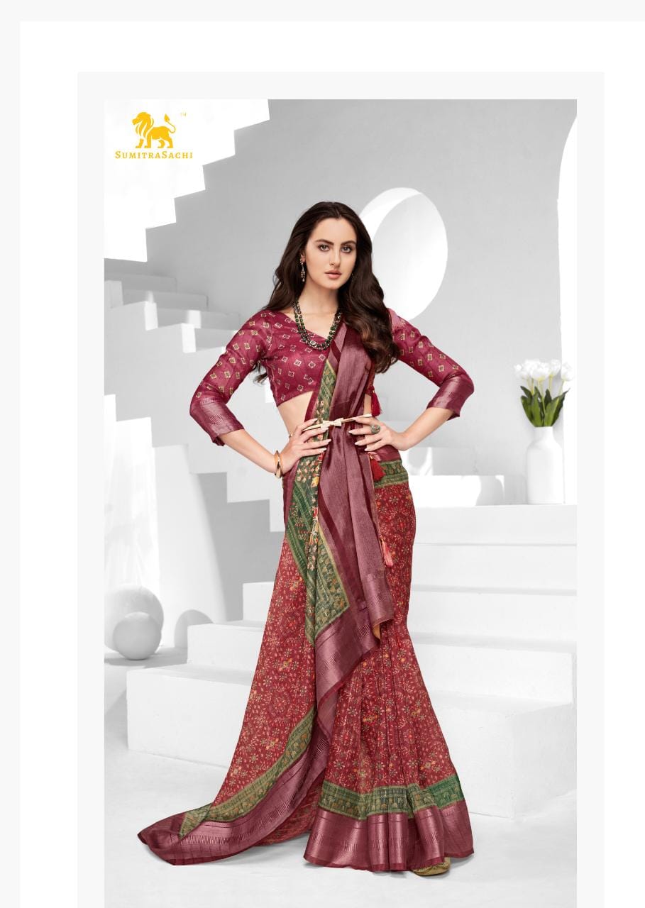 Sumitrasachi Falak Tissue Ajrakh Printed Designer Saree Anant Tex Exports Private Limited