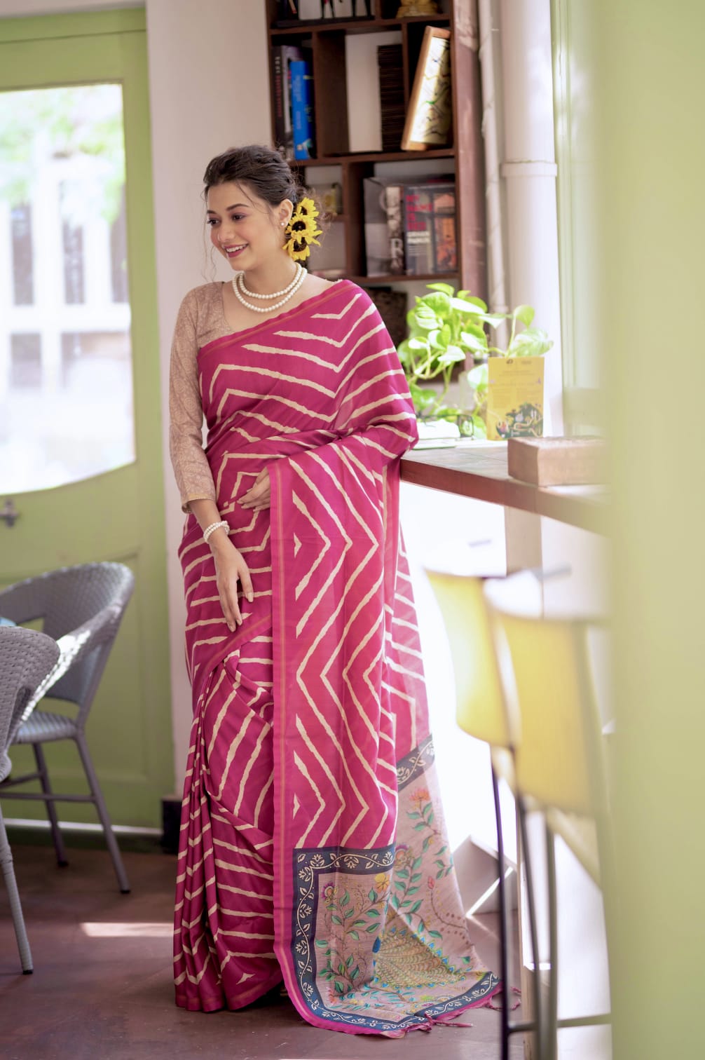 LEHERIYA SAREE WITH KALAMKARI PEACOCK PALLU Anant Tex Exports Private Limited