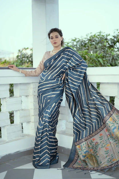 LEHERIYA SAREE WITH KALAMKARI PEACOCK PALLU Anant Tex Exports Private Limited